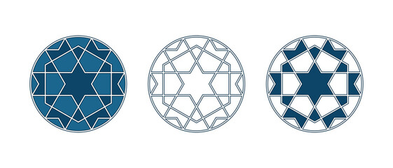 Set of Islamic traditional rosettes for greetings cards decoration and design isolated on white backgrounds. Vector illustration.