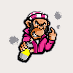 Monkey cartoon mascot logo design illustration vector. Geek monkey logo. Chimpanzee paint