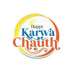 Happy Karwa Chauth Text Typography Sticker Label Design- Indian Festival Karwa Chauth Celebration Design