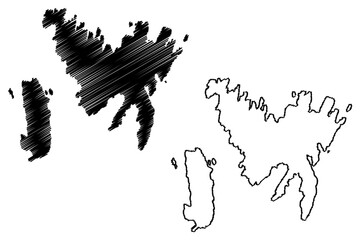 South Havra island (United Kingdom of Great Britain and Northern Ireland, Scotland, Shetland islands) map vector illustration, scribble sketch Isle of Hevera or Hafrey map