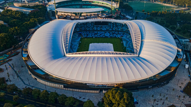 Aerial View Of Sydney Football Stadium In Moore Park, Sydney NSW During The Early Morning On Opening Day Sunday, August 28, 2022  