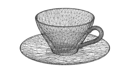 3D mesh of cup isolated on white background. 3D illustration.