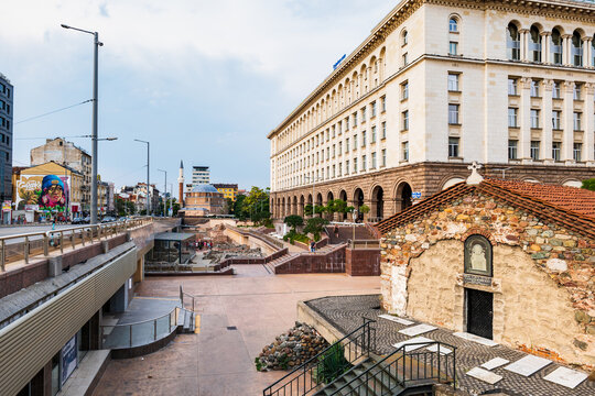 Sofia, Bulgaria - July 2022: Sofia city center with Roman ruin at Serdika metro station, Bulgaria 