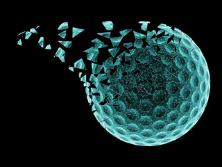 Three-dimensional golfball isolated on black background. 3D illustration.