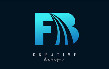 Creative blue letters FB f b logo with leading lines and road concept design. Letters with geometric design.