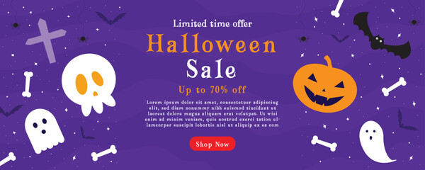 Happy halloween big sale poster design with discount offer