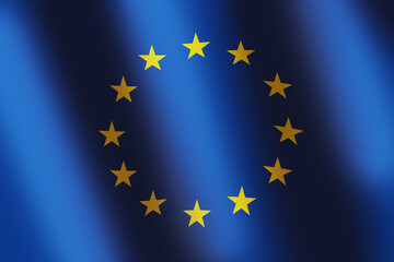 EU national flag. European Union blue flag with gold stars and smooth wind wave for banner or background. United Europe. National Symbol. Waves ripples on flag