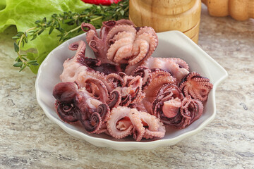 Marinated baby octopus seafood in the bowl