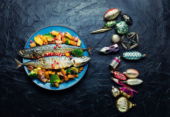 Roasted mackerel fish, seafood
