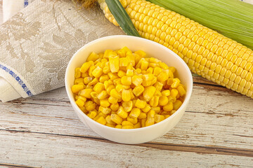 Canned yellow corn in the bowl