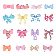 Set of different bows. Vector illustration.