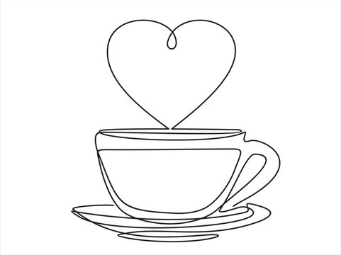 recommend clip art: Continuous line drawing. A cup of hot drink. Heart shaped steam.