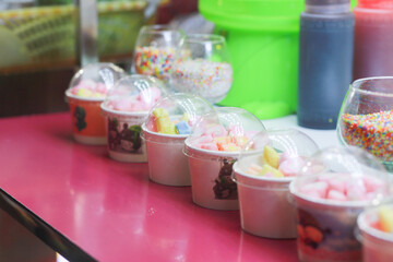 powdered sweets, sugar candy background - group of colorful dessert