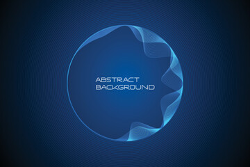 Vector abstract circles lines wavy in round frame in blue background, radial sound curve, Music Equalizer background