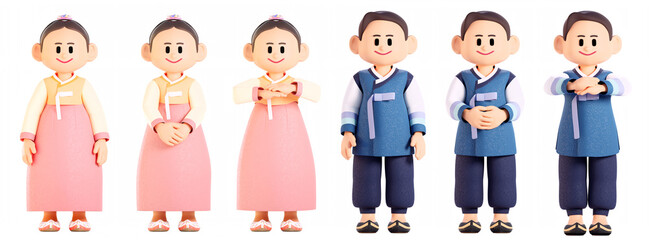 A boy and a girl wearing hanbok give New Year's bow