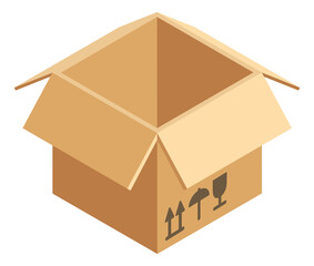 Open delivery package. Empty cardboard box icon