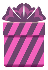 Pink gift box. Cute striped wrapping paper with decorative bow