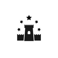 Fortress with stars icon. Best protection symbol. Tower, defense, castle, safety. Landmark.
