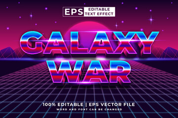 Editable text effect Galaxy War Retro 3d 80s template style premium vector