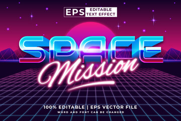 Editable text effect Space Mission Retro 3d 80s template style premium vector