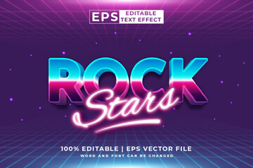 Editable text effect Rock Stars Retro 3d 80s template style premium vector