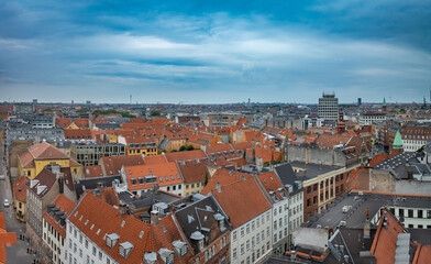 Obraz premium Copenhagen city view. Danish rooftops cityscape.
