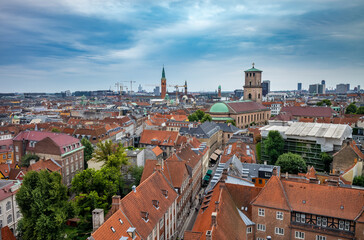Naklejka na ściany i meble Copenhagen city view. Danish rooftops cityscape.