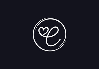 Love font logo design vector sign. Love and heart icon and symbol design vector with C