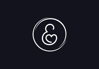 Love font logo design vector sign. Love and heart icon and symbol design vector with E