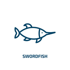 swordfish icon from animals collection. Thin linear swordfish, sea, fish outline icon isolated on white background. Line vector swordfish sign, symbol for web and mobile