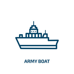 Obraz premium army boat icon from army and war collection. Thin linear army boat, army, navy outline icon isolated on white background. Line vector army boat sign, symbol for web and mobile