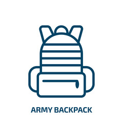 Obraz premium army backpack icon from army and war collection. Thin linear army backpack, backpack, army outline icon isolated on white background. Line vector army backpack sign, symbol for web and mobile