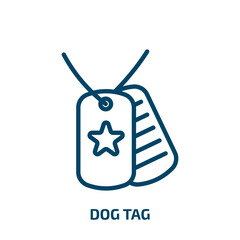dog tag icon from army and war collection. Thin linear dog tag, tag, dog outline icon isolated on white background. Line vector dog tag sign, symbol for web and mobile