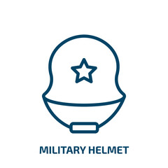military helmet icon from army and war collection. Thin linear military helmet, military, war outline icon isolated on white background. Line vector military helmet sign, symbol for web and mobile