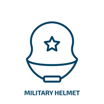 military helmet icon from army and war collection. Thin linear military helmet, military, war outline icon isolated on white background. Line vector military helmet sign, symbol for web and mobile