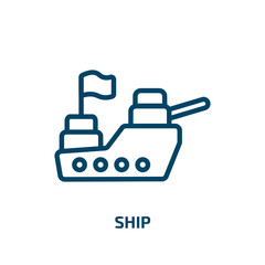 ship icon from army and war collection. Thin linear ship, cargo, delivery outline icon isolated on white background. Line vector ship sign, symbol for web and mobile