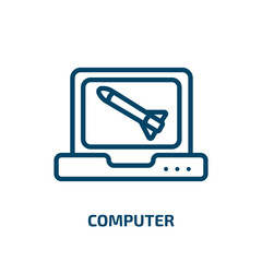 computer icon from army and war collection. Thin linear computer, technology, pc outline icon isolated on white background. Line vector computer sign, symbol for web and mobile