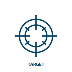 target icon from army and war collection. Thin linear target, business, management outline icon isolated on white background. Line vector target sign, symbol for web and mobile