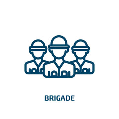 brigade icon from army and war collection. Thin linear brigade, emergency, safety outline icon isolated on white background. Line vector brigade sign, symbol for web and mobile