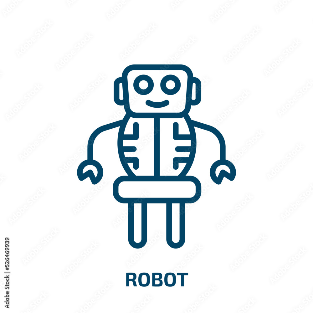 Poster robot icon from artificial intelligence collection. Thin linear robot, industry, machine outline icon isolated on white background. Line vector robot sign, symbol for web and mobile