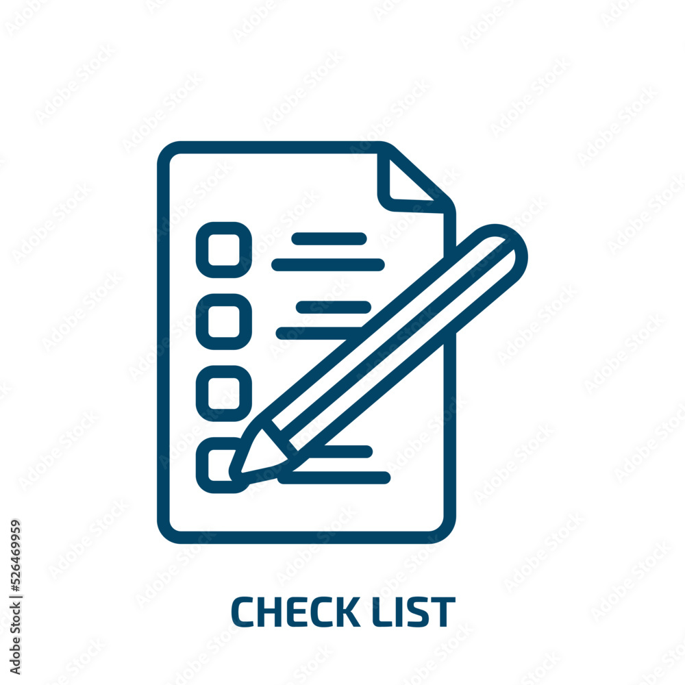 Poster check list icon from artificial intellegence and future technology collection. Thin linear check list, check, list outline icon isolated on white background. Line vector check list sign, symbol for