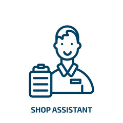 shop assistant icon from artificial intellegence and future technology collection. Thin linear shop assistant, business, shop outline icon isolated on white background. Line vector shop assistant