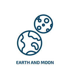 earth and moon icon from astronomy collection. Thin linear earth and moon, space, planet outline icon isolated on white background. Line vector earth and moon sign, symbol for web and mobile