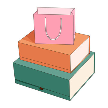 Boxes and shopping paper bags