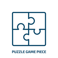 puzzle game piece icon from business collection. Thin linear puzzle game piece, game, puzzle outline icon isolated on white background. Line vector puzzle game piece sign, symbol for web and mobile