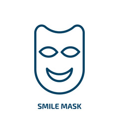 smile mask icon from cinema collection. Thin linear smile mask, happy, smile outline icon isolated on white background. Line vector smile mask sign, symbol for web and mobile