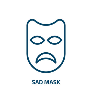 sad mask icon from cinema collection. Thin linear sad mask, sad, smile outline icon isolated on white background. Line vector sad mask sign, symbol for web and mobile