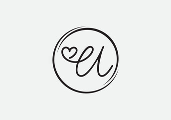 Love font logo design vector sign. Love and heart icon and symbol design vector with U