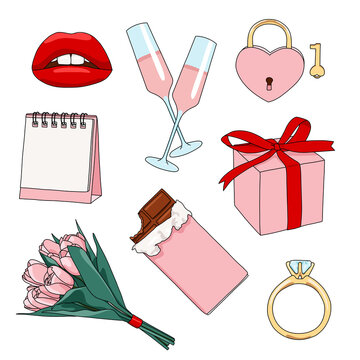 Love gifts icon set