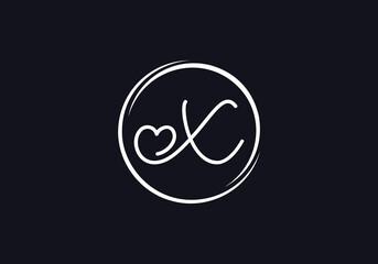 Love font logo design vector sign. Love and heart icon and symbol design vector with X